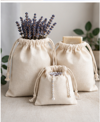 100% Cotton Muslin Storage Bags – Double Drawstring