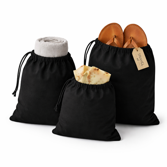 Premium Poly Cotton Black Single Drawstring Bags – Reusable Pouches