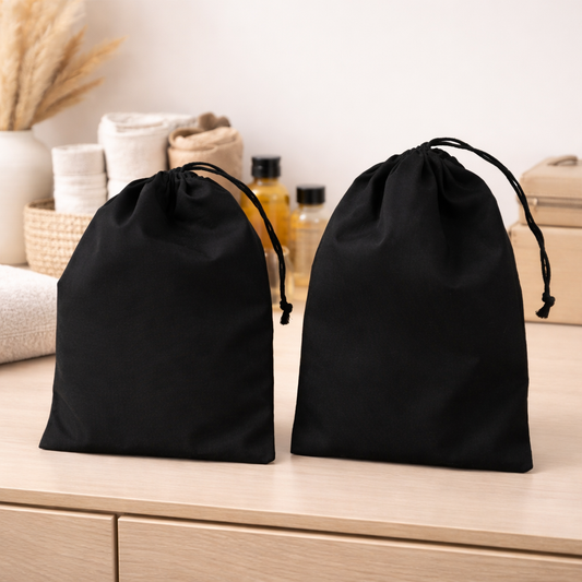 Premium Poly Cotton Black Single Drawstring Bags – Reusable Pouches